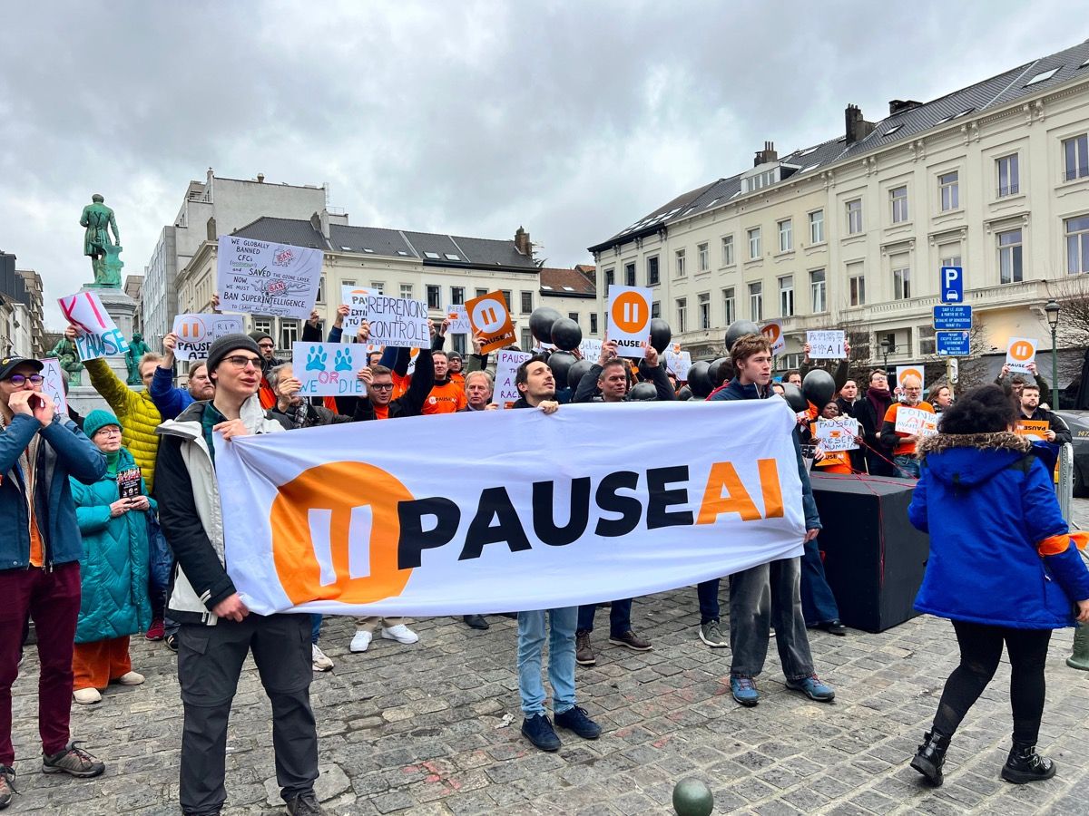 Protesters outside the European Parliament in Brussels